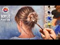 Painting REALISTIC HAIR IN PORTRAIT PAINTING IN ACRYLIC | Tutorial for Beginner by Debojyoti Boruah