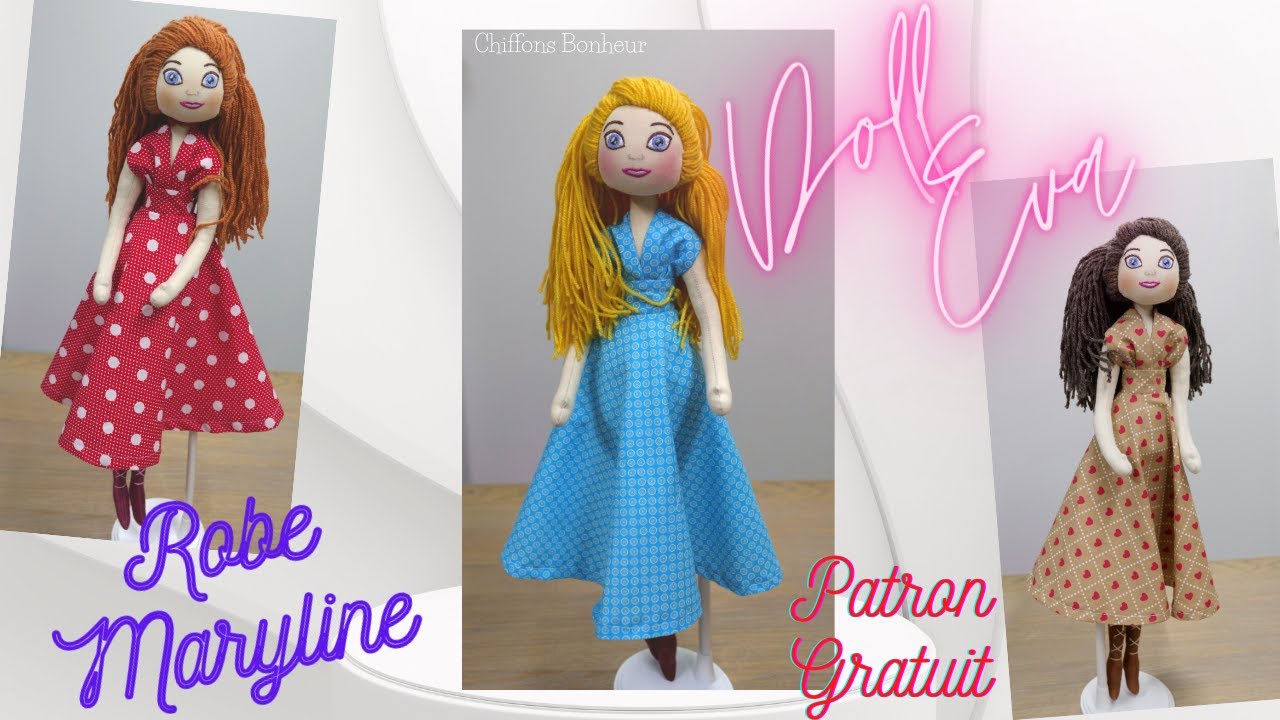confection d'une robe Maryline Doll Eva, vestido boneca de pano, dress doll maker, couture facile