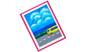 Beautiful Bus Scenery Drawing | Easy Oil Pastel Art for Beginners 🎨🚌 screenshot 4