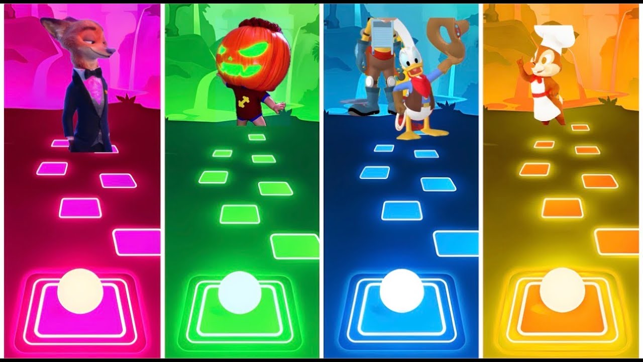 🎵 Tiles Hop EDM Rush | Mickey Goofy Donald 🆚 Baby Halloween 🆚 Chip N Dale 🆚 Bluey Bingo Muffin