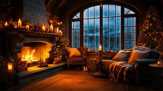 The ambience of the Living room at night is covered with snow ❄️ Fireplace ambience winter | ASMR