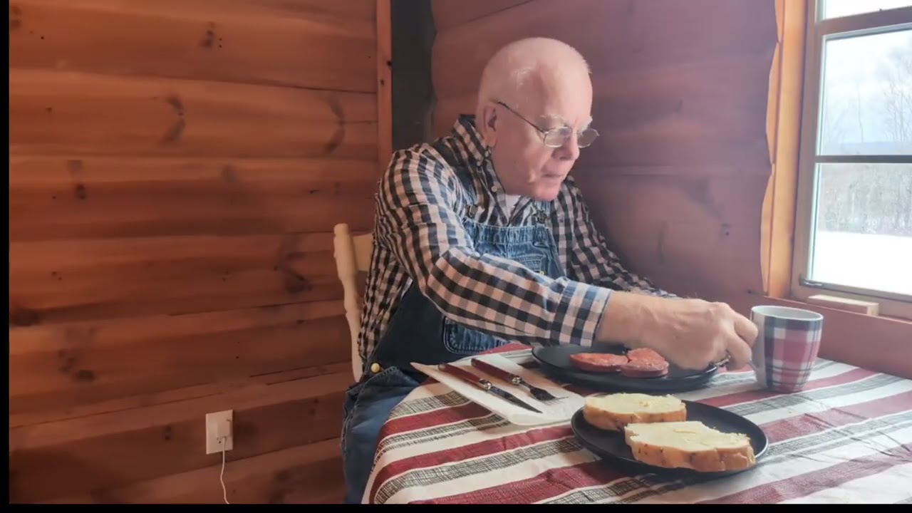 cooking lunch on wood stove