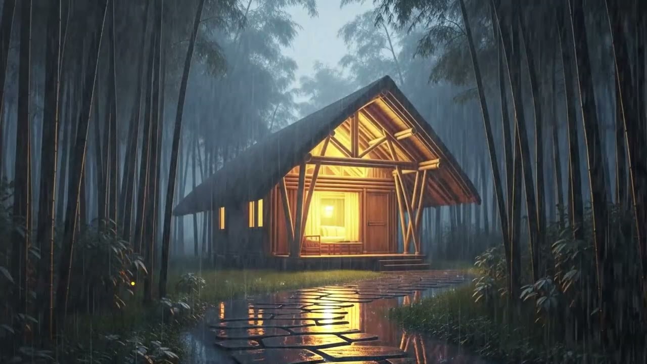 Deep Sleep Instantly 5 Minutes | Calm Piano & Gentle Rain in Bamboo Forest Cabin | Relax and Heal