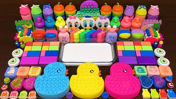 Series #22 Satisfying RAINBOW DUCKS Slime!!! Mixing Random Things into GLOSSY Slime