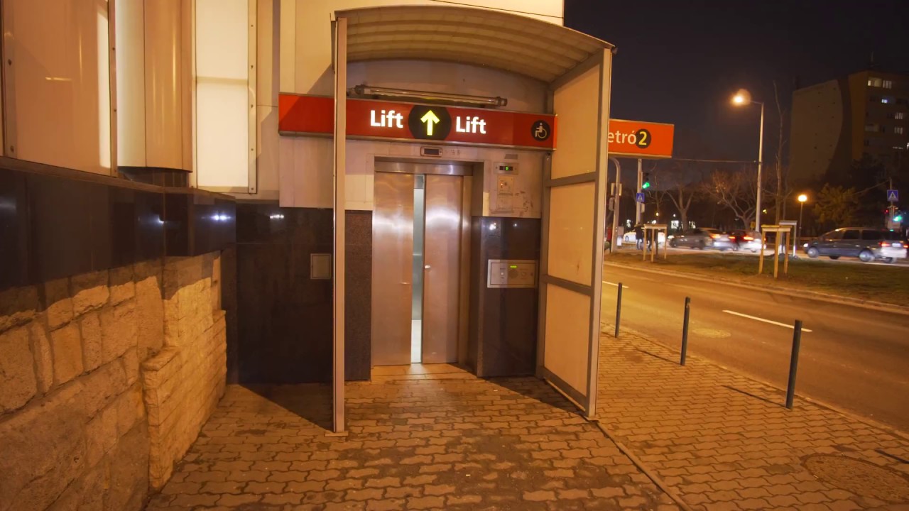 Hungary, Budapest, Pillangó utca Metro station, 2X Thyssenkrupp elevator