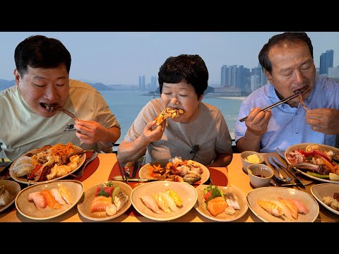 어머니의 생신을 맞아 <strong>부산</strong> 시그니엘 <strong>호텔</strong> 뷔페에서 먹방! (Signiel Hotel Buffet for mother&#39;s birthday) 먹방!