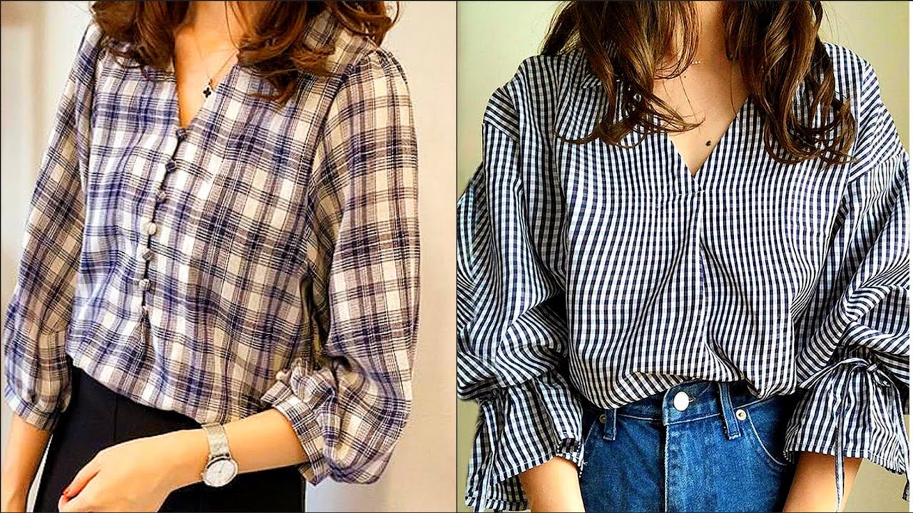 Amazing Latest Check Cotton Loose Panel Shirts/Tops & Blouses design ideas For Girls2022