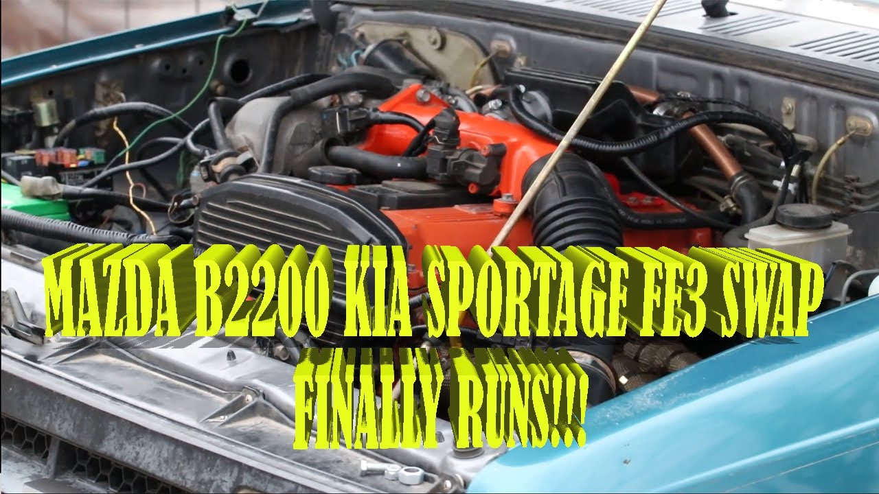 Mazda B2200 Kia Sportage FE3 Engine Swap IT FINALLY RUNS!!!!! - YouTube