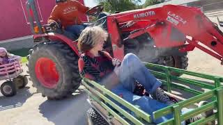 Wagon train ride at Green Meadows Petting Farm