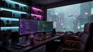 1 Hour Pink Noise + Soft Keyboard Typing for Coding & ADHD | Cyberpunk Focus Sanctum 🎧 screenshot 4