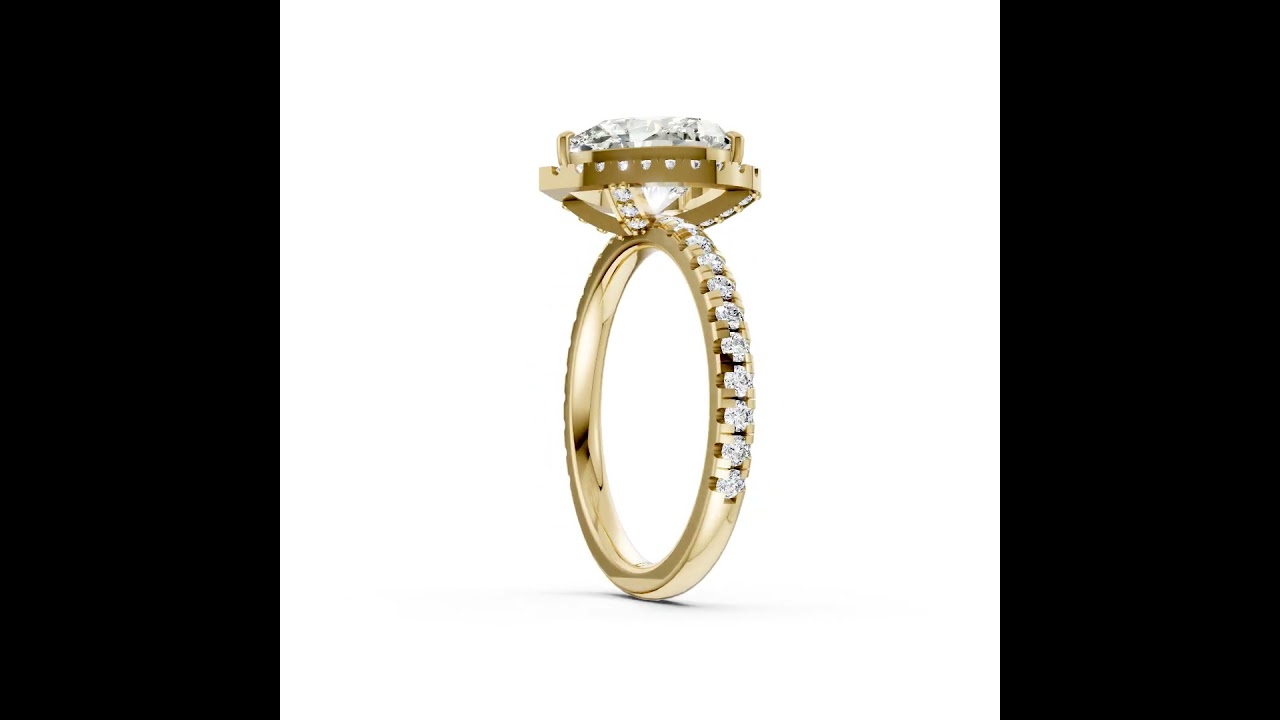 Lab Grown Heart Diamond Halo Engagement Ring With Pave Set Band