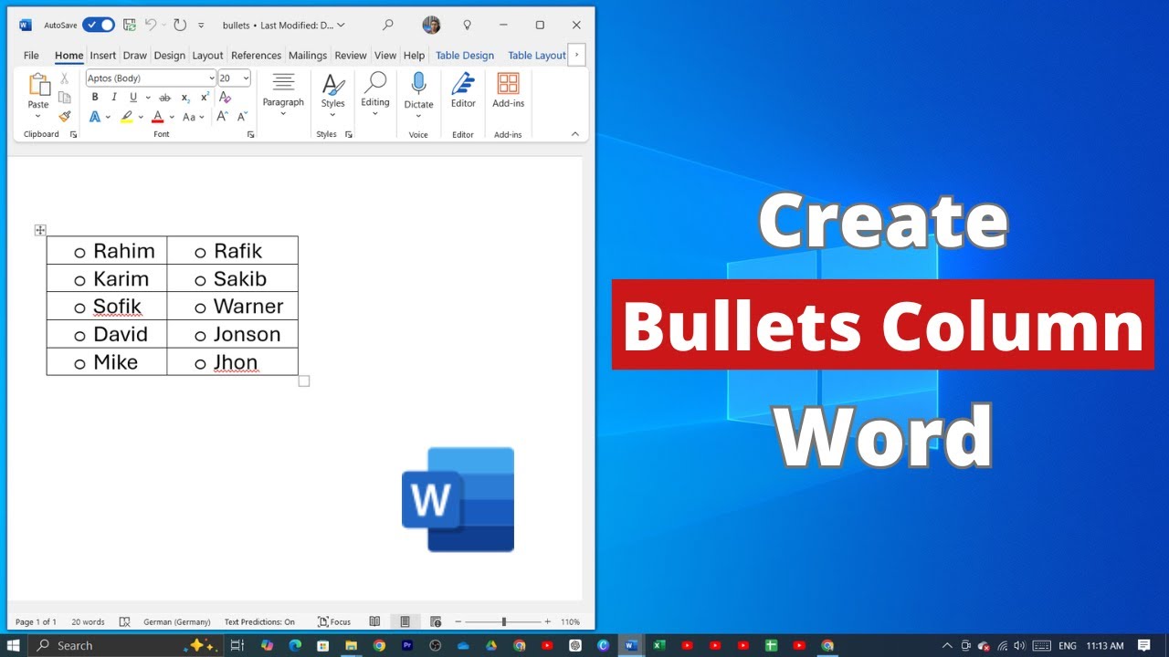 How to Create Two Bullets Column on Microsoft Word - YouTube