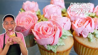 Rose Bouquet Cupcakes: Moist Yellow Cupcakes with Italian Meringue Buttercream | Cooking with Kurt