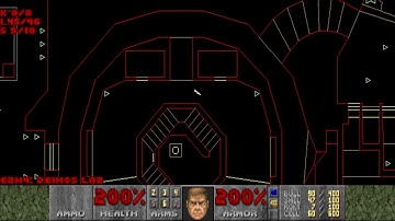 Doom level E2M4, Deimos Lab: Secrets & Items - Automap view