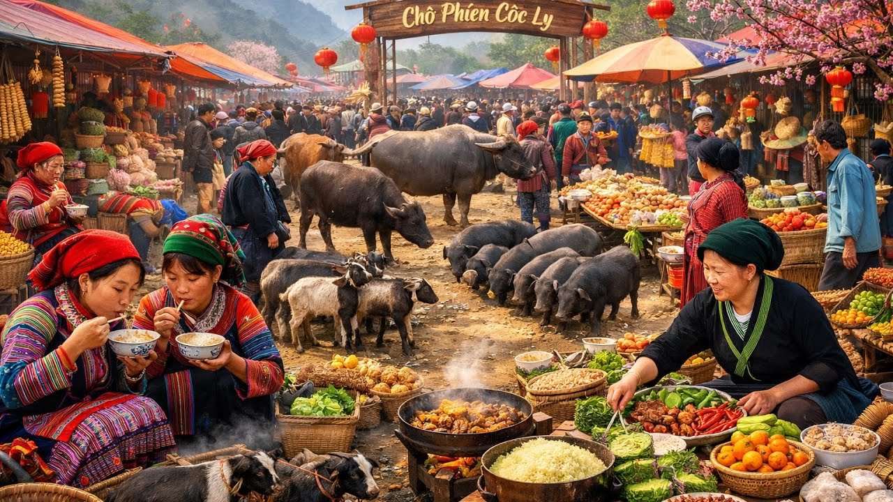 CHỢ PHIÊN VÙNG CAO CỐC LY CUỐI NĂM - TRÂU BÒ ,DÊ NÚI ,LỢN ĐEN BẢN  ĐÔNG NHƯ ĐI HỘI .