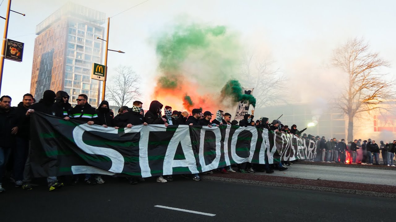 Twintig jaar na Oosterpark lopen supporters in corteo naar Euroborg