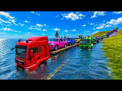 Lightning McQueen vs Train! 2 Flatbed Trailers Crash - BeamNG DrivePART #51