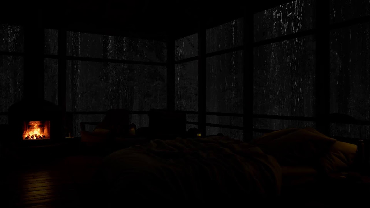 Rain and Crackling Fireplace – A Cabin's Embrace for Mindful Study and Tranquility