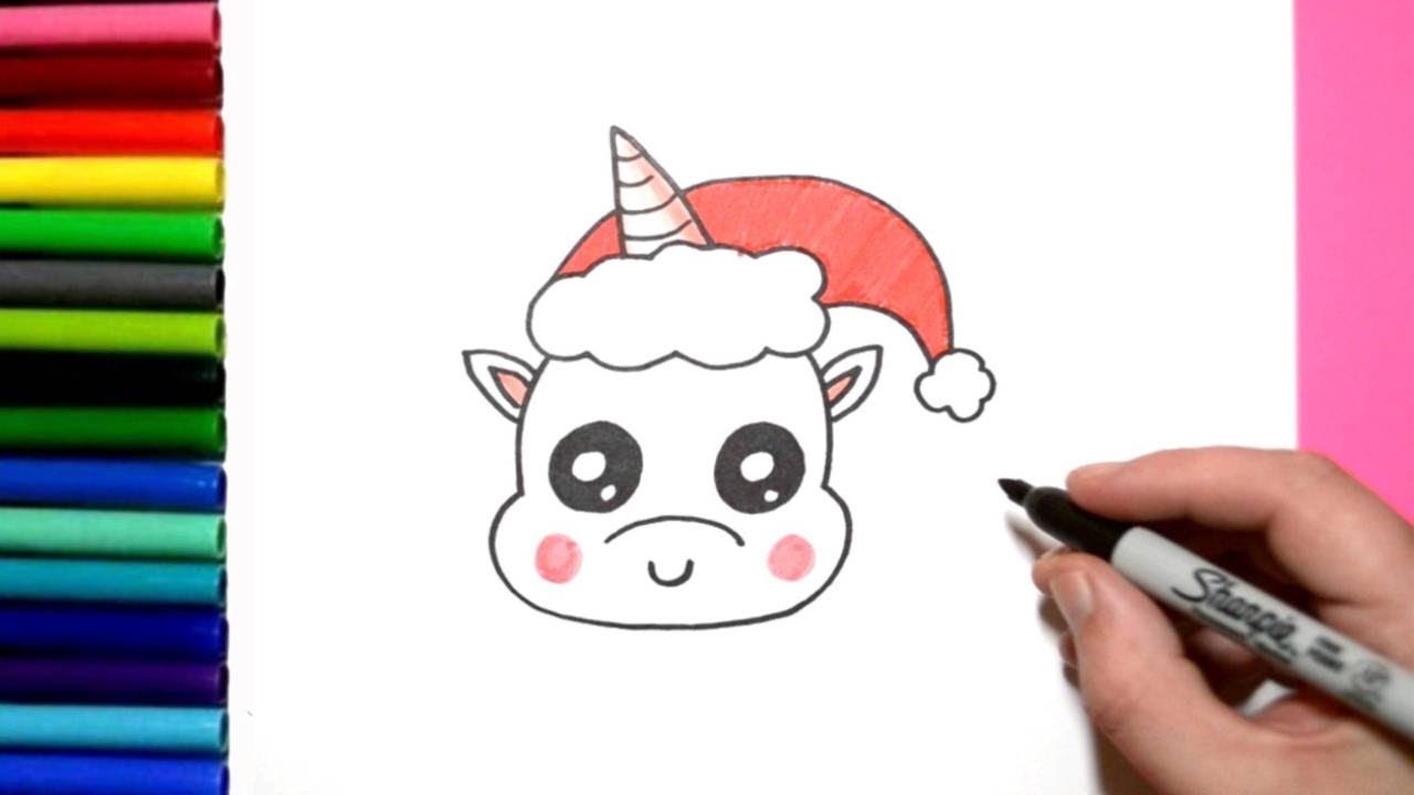 How To Draw A Cute Christmas Emoji Baby Unicorn Youtube