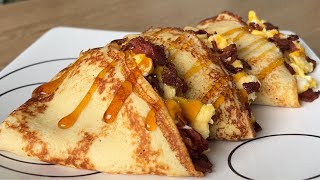 EL MEJOR DESAYUNO QUE HE PROBADO! CREPES DE HUEVO Y TOCINO para un desayuno diferente