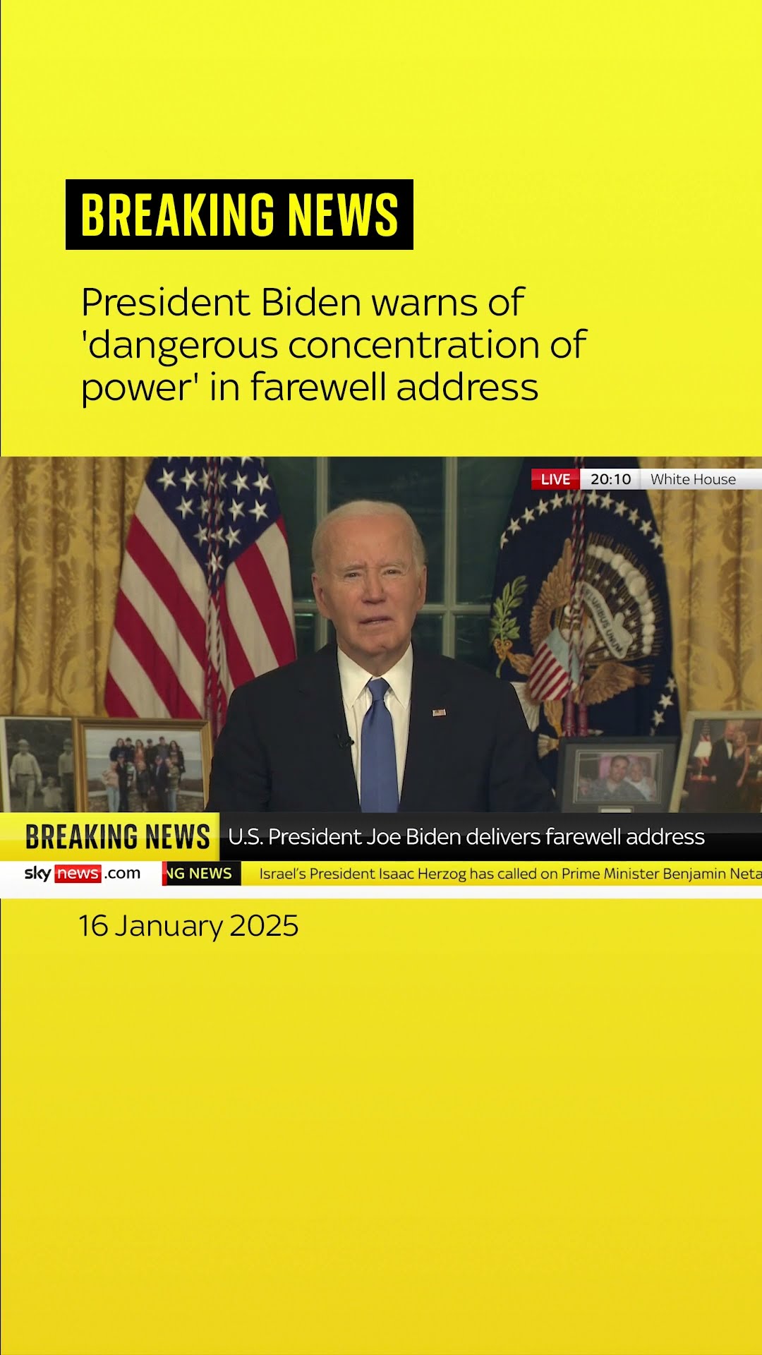 Biden warns of 'dangerous concentration of power' in farewell address