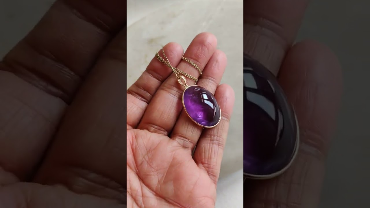 Natural Purple Amethyst Pendant, 14K Solid Gold Pendant, Solid Gold Bezel Pendant