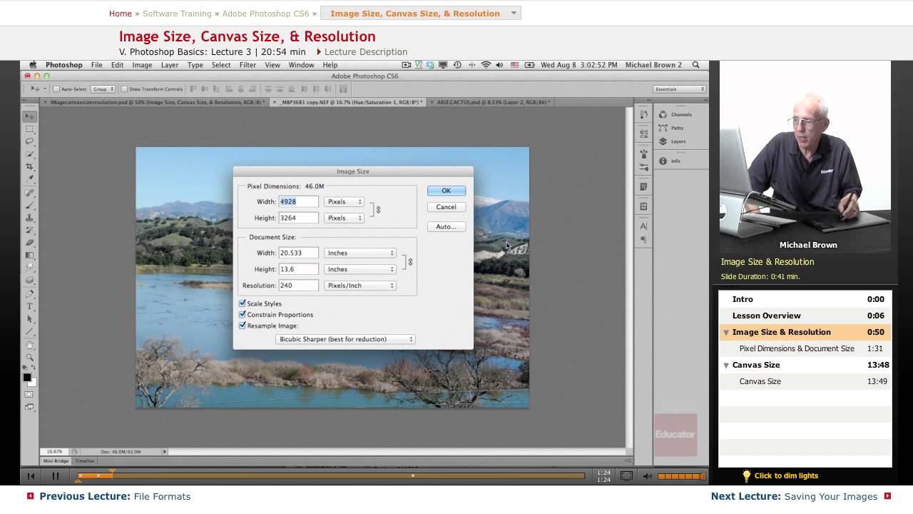 Image Size Canvas Size Resolution Adobe Photoshop Cs6 With Educator Com Youtube