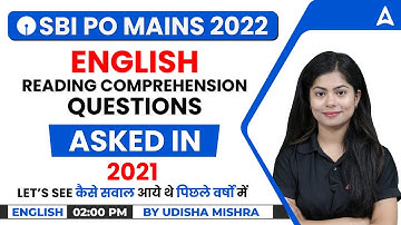 SBI PO Mains 2022  English | Reading Comprehension questions Asked in 2021 English by Udisha Mishra
