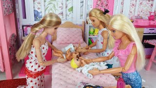 Three Barbie Dolls Three Babies Morning Bedroom Bunkbed Routine. Life in a Dreamhouse DIY Mini house