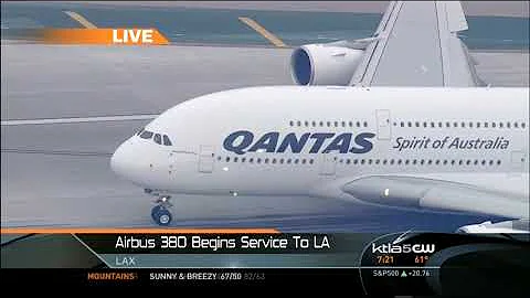 Qantas Airbus A380 First Flight into LAX