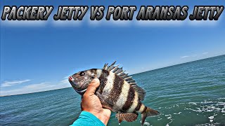 Packery Jetty VS Port Aransas jetty fishing (Catching Sheepshead & Drum)