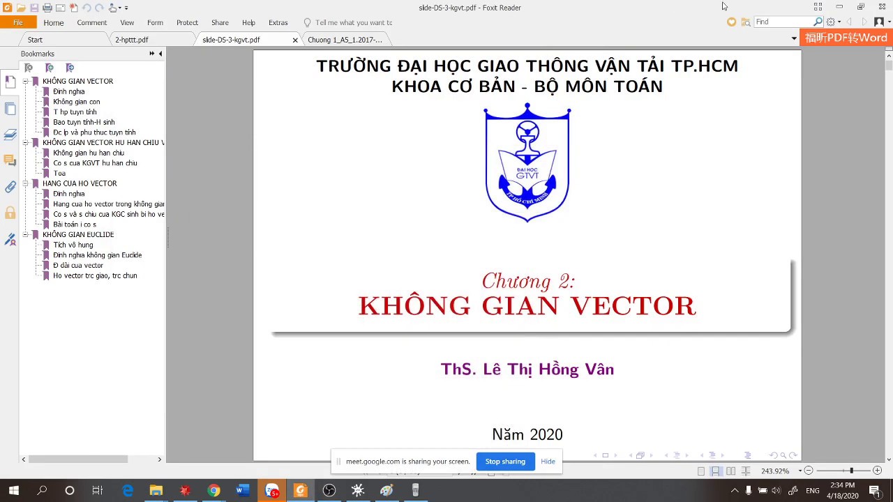Đại số tuyến tính - B8: Chương 2: Không gian vector