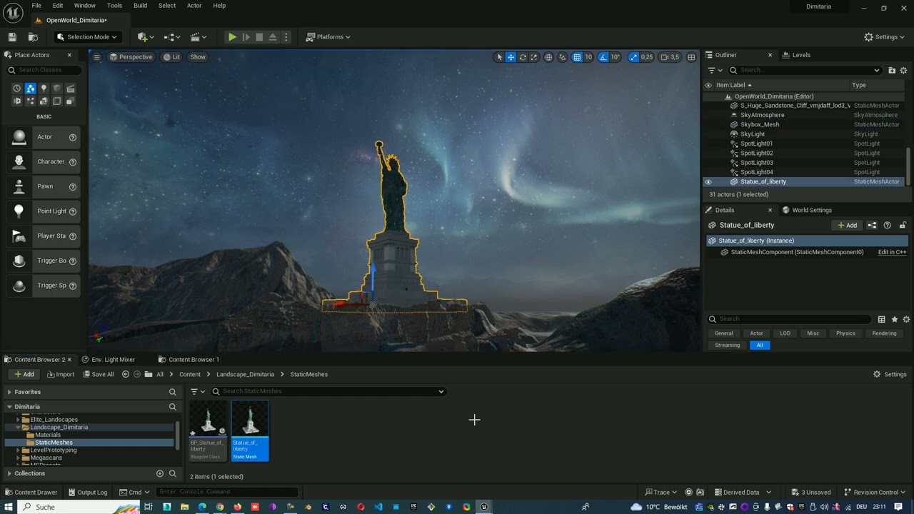 Create blueprint actor from static mesh in content browser and outliner( unreal engine tutorial )