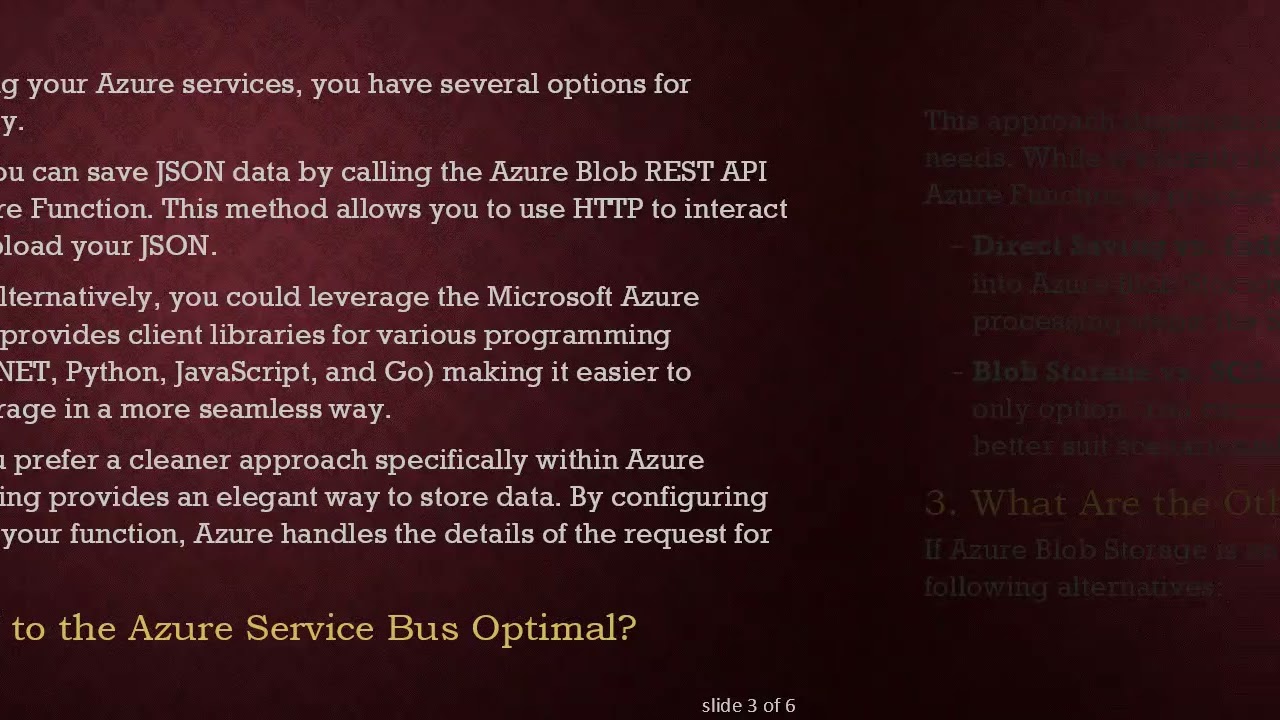 Saving JSON Data from an Azure Function to Azure Blob Storage: Best Practices and Options