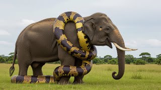 The Moment The Giant Cobra Snake Suddenly Wraps Itself Around The Elephants Neck, The Elephants
