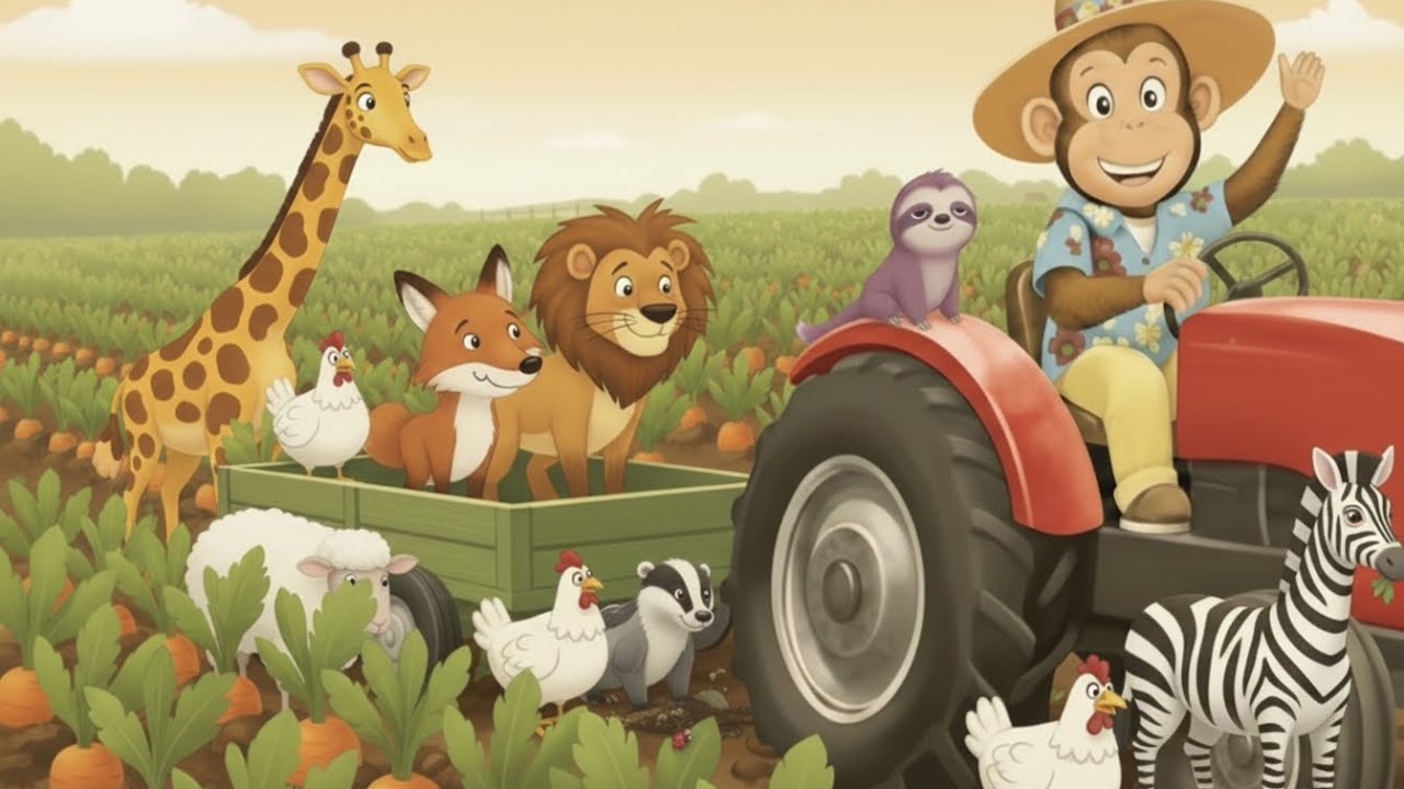 Farmer Monkey Repairs Tractor, Crane 🚜 and Plows Beetroot Field 🐒 Farm work | Fun Farm