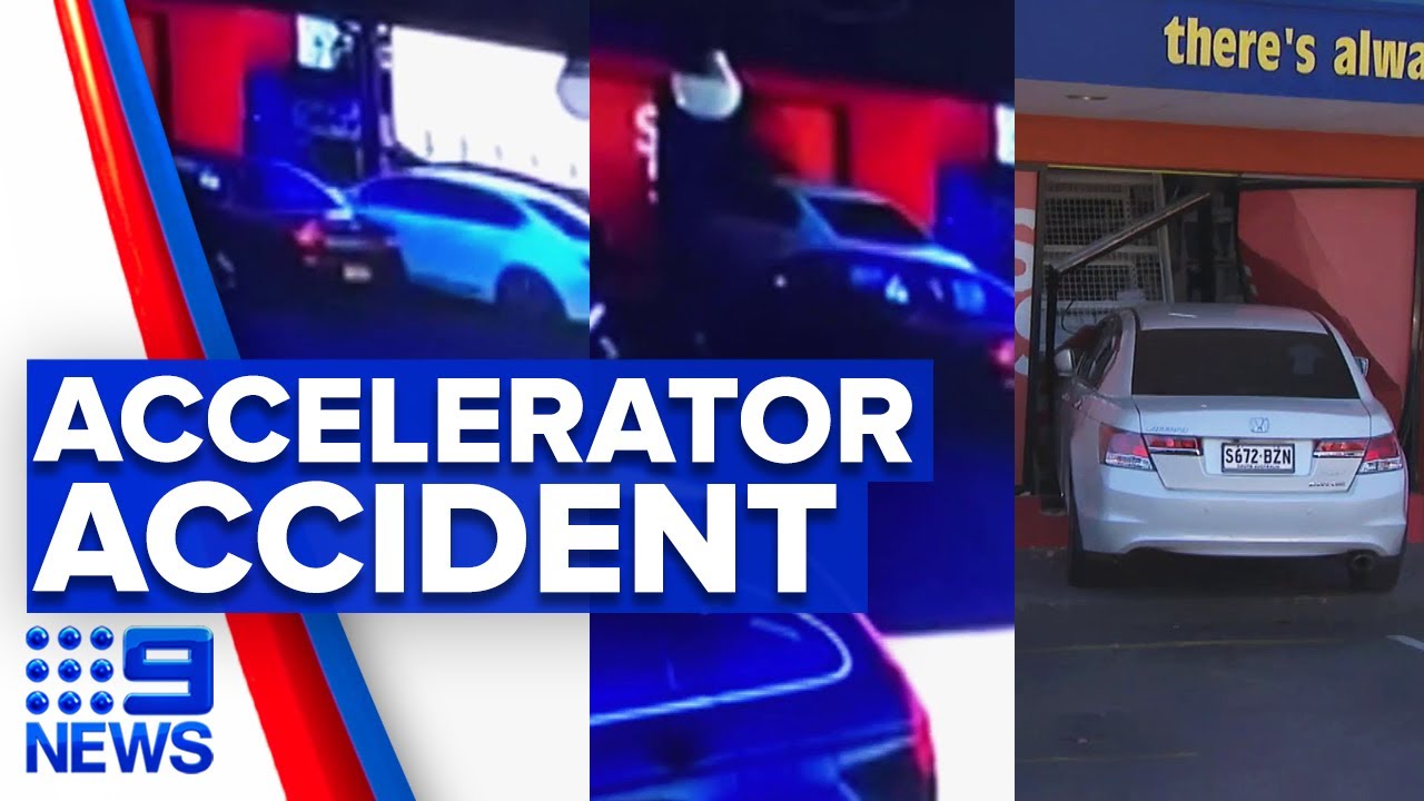 CCTV captures moment car slams into shop front | 9 News Australia - YouTube