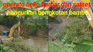 Edun !! Operator beko barbar dan satset hancurkan bongkotan bambu !! Normalisasi kali cikarang