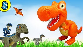 Giant Orange T-Rex in jungle | Skyheart&#39;s dinosaur toys for kids velociraptor jurassic world mattel