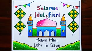 Gambar Poster Hari Raya Idul Fitri 2024 yang mudah - Cara menggambar poster idul fitri