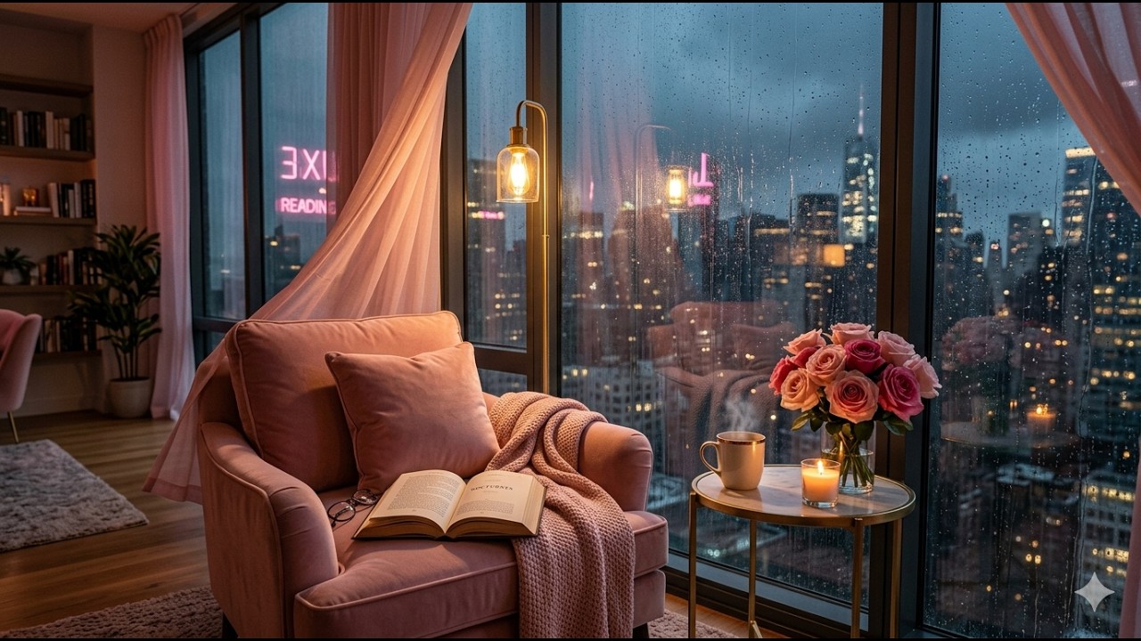 Rainy Reading Nook | Calm & Cozy Ambience | Luxury Pink Penthouse - YouTube