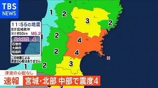 宮城県北部と中部で最大震度4 津波の心配なし