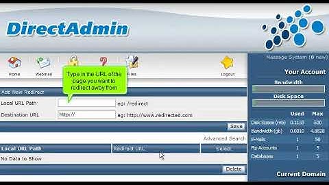 DirectAdmin: How to perform URL redirects