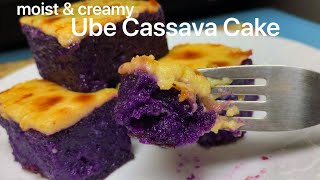 Moist and Creamy Ube Cassava Cake with Leche Flan/Custard topping