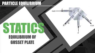 Static equilibrium of a gusset plate used to find unknown forces acting on the plate