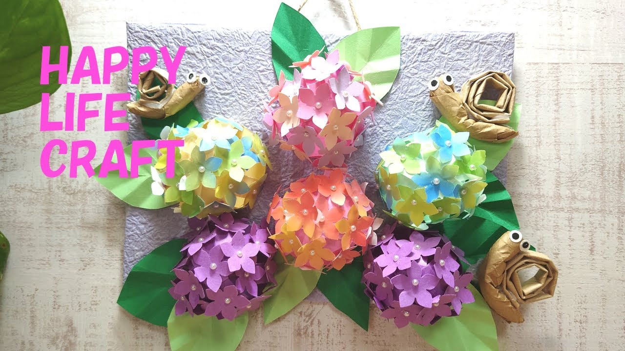 手作り　扇の花飾り　紫陽花 手作り 扇の花飾り 紫陽花 インテリア・生活道具