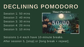 50/40/30/20/10 Pomodoro Timer ⬇⏳ 10 min breaks | Midnight Pond Theme | No music