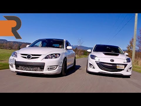 450hp-2nd-gen-mazdaspeed-3-meets-a-stealthy-1st-gen-mazdaspeed-3-|-boosted-hatch-battle!