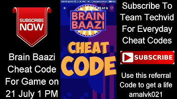 #CHEATCODE | BRAIN BAAZI CHEAT CODE FOR GAME ON 22 JULY 1 PM | WIN PRIZE MONEY OF RS 2 LAKHS