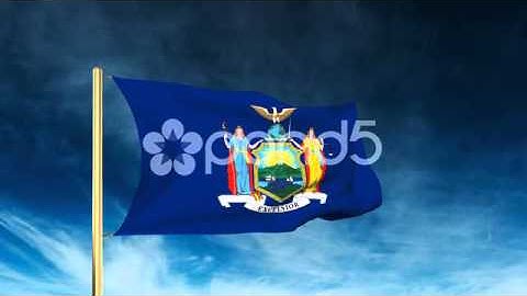 New York Flag Slider Style. Waving In The Win With Cloud Background Animation